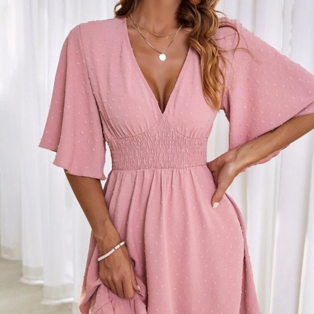 Shein Swiss Dot Butterfly Sleeve Dress Size L